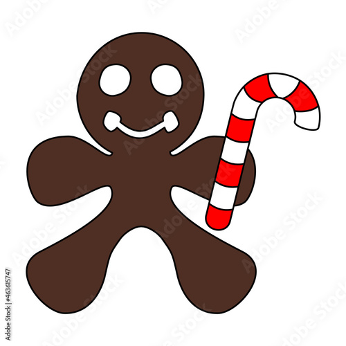 gingerbread and candy cane on white background
