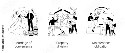 Spousal agreement abstract concept vector illustrations.