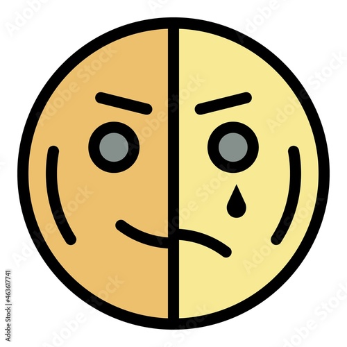 Happy half sad emoji icon. Outline happy half sad emoji vector icon color flat isolated