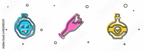 Set Murder, Broken bottle as weapon and Poison in icon. Vector