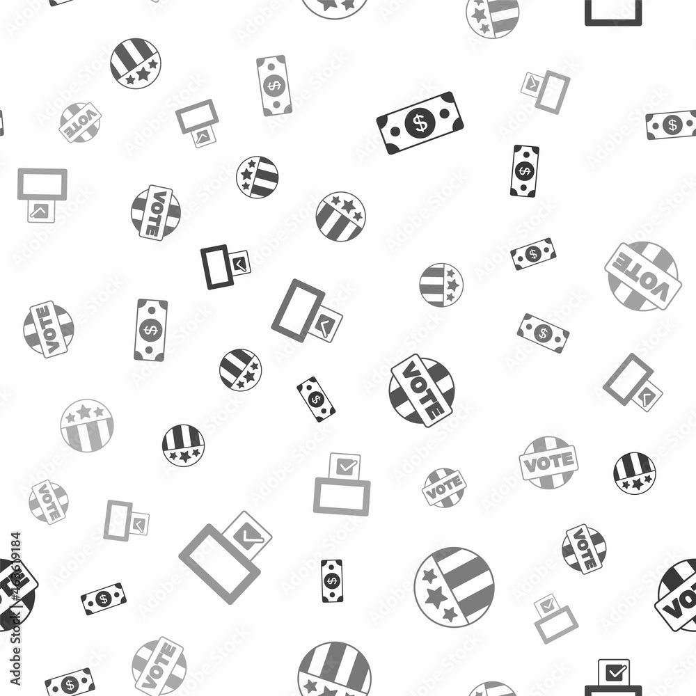 Set Stacks paper money cash, Medal with star, Vote and box on seamless pattern. Vector Set Stacks paper money cash, Medal with star, Vote and box on seamless pattern. Vector