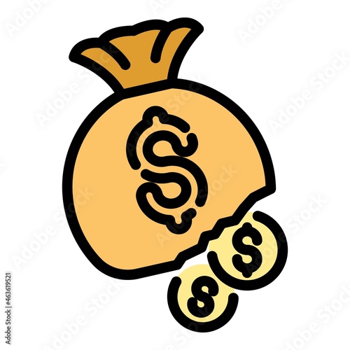 Bankrupt money bag icon. Outline bankrupt money bag vector icon color flat isolated