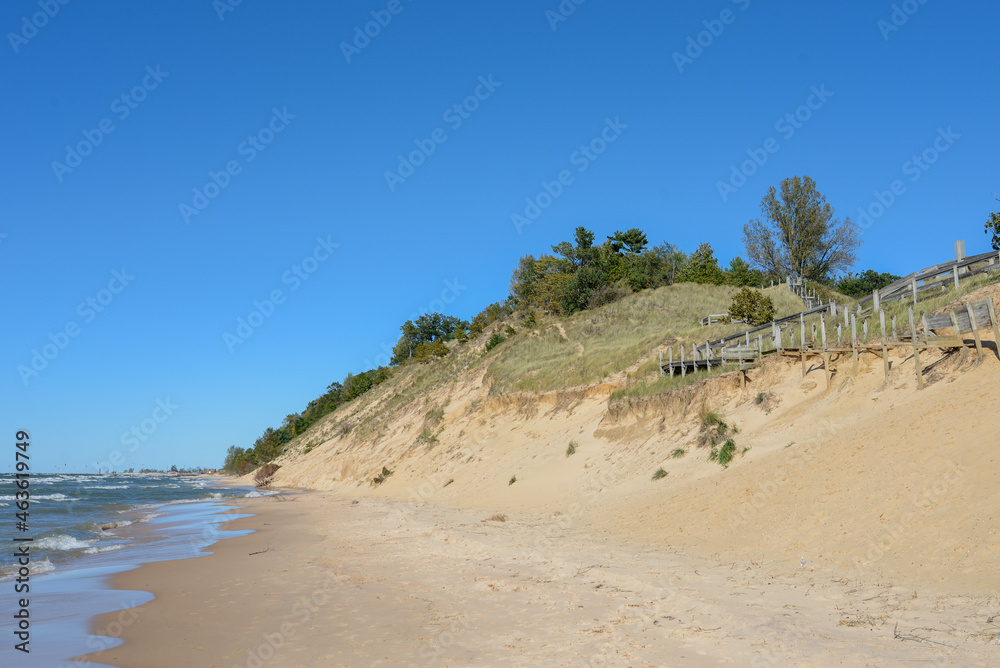 Relaxing beach dunes with empty blue sky