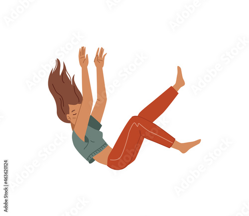 Alone scared woman with mental problems or broken heart falling down isolated sad depressed cartoon character. Vector unhappy girl falls after failure, lonely hopeless person in despair
