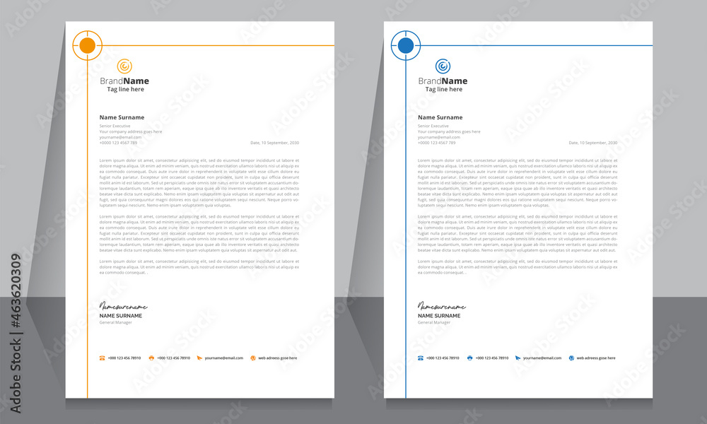 Letterhead format template, business style letterhead design template. Company letterhead template designs.