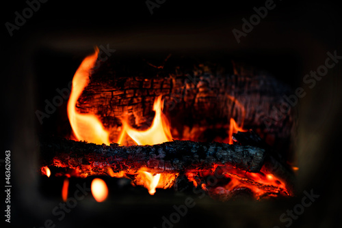 chimney with hot flame of burning logs