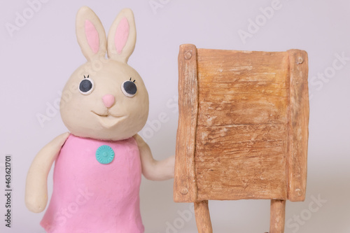Clay bunny with signboard