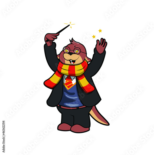 illustration of cute otter wizard vector design