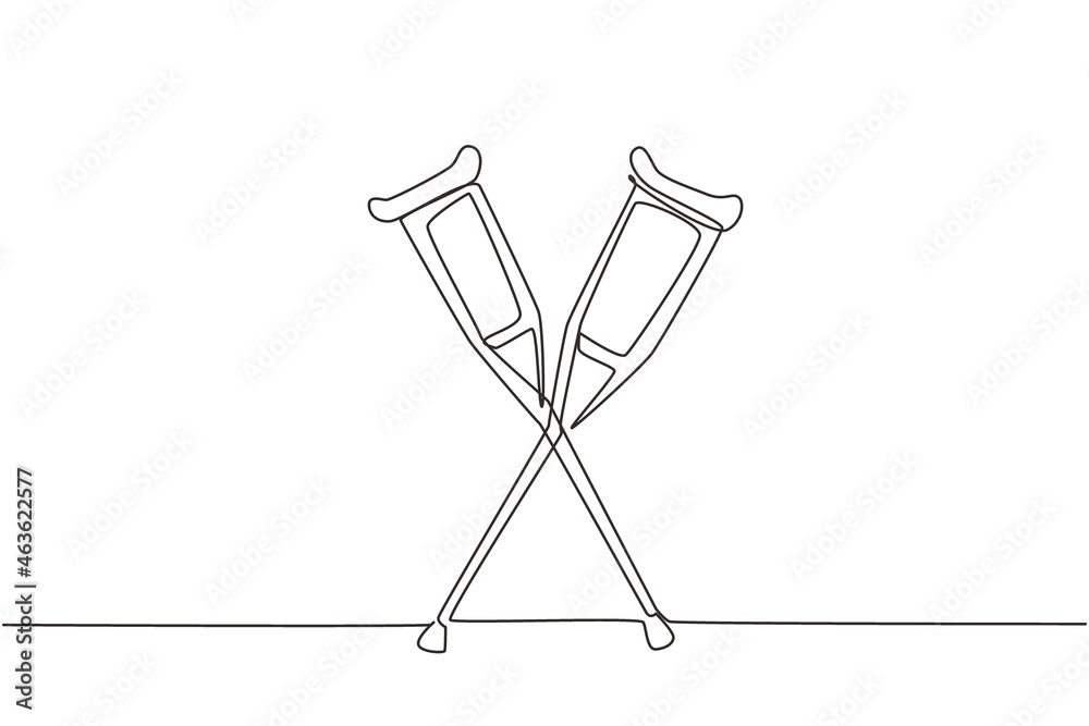 Single one line drawing crutches logo. Elbow crutch, telescopic metal