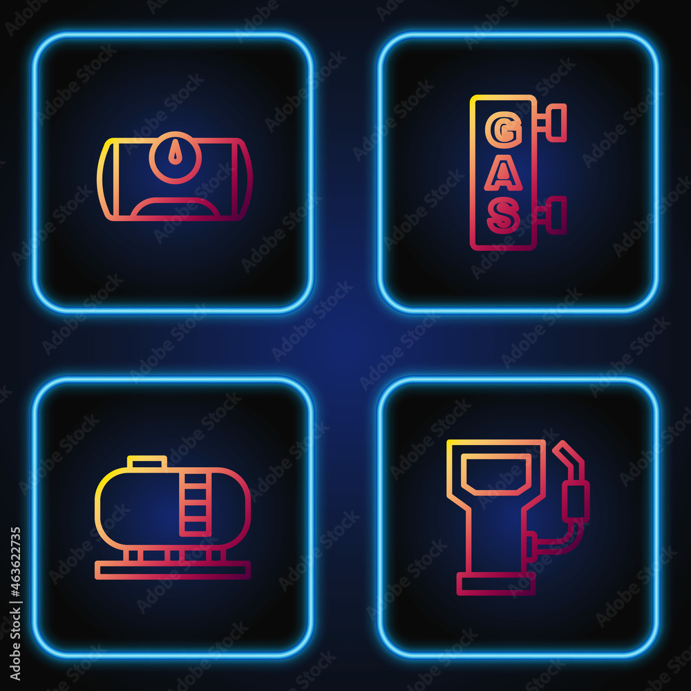 Set line Petrol or gas station, Oil tank storage, Gas for vehicle and filling. Gradient color icons. Vector Set line Petrol or gas station, Oil tank storage, Gas for vehicle and filling. Gradient color icons. Vector
