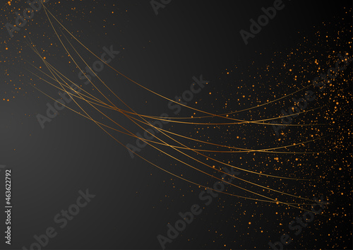 Golden minimal lines and shiny dust particles abstract background. Vector design