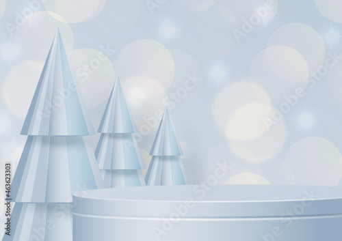 Podium round stage style, for Merry christmas and happy new year and festivals or greeting festival with red paper cut art and craft on color backgroung with festive elements.