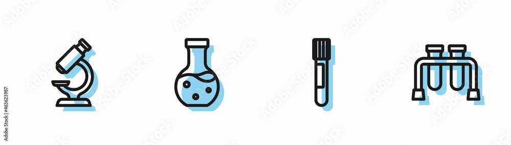 Set line Test tube, Microscope, and icon. Vector Set line Test tube, Microscope, and icon. Vector