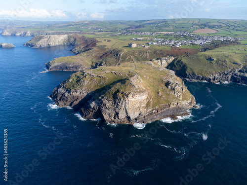 Tintagel aerial drone Cornwall England uk home of Arthur and merlin 