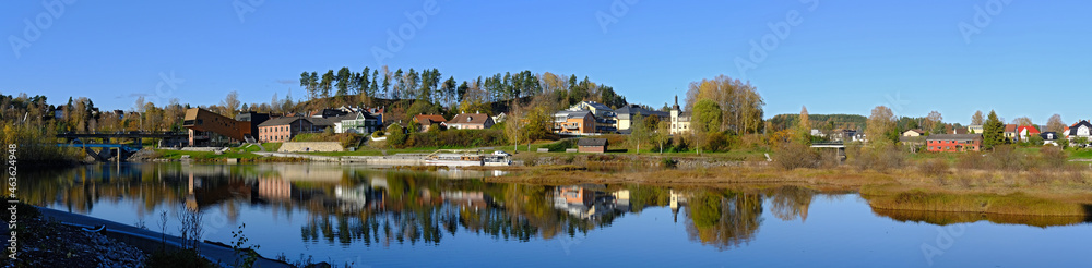 Hønefoss river and buildings, Honefoss, Norway