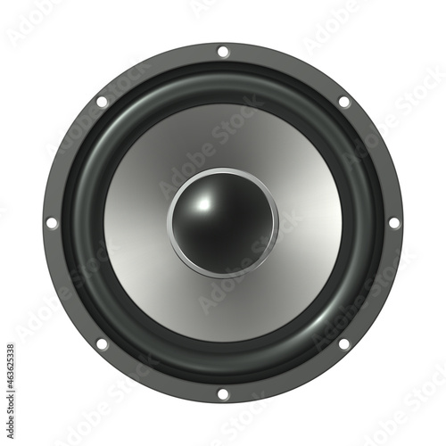 Realistic low frequency speaker. Isolated speaker on white background. Vector illustration.	 photo