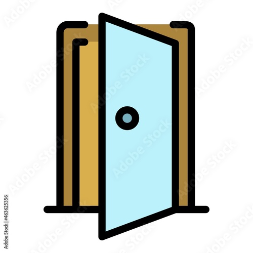 Open door of the house icon. Outline open door of the house vector icon color flat isolated