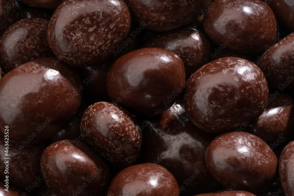 Detailed and large close up shot of chocolate covered coffee beans Detailed and large close up shot of chocolate covered coffee beans