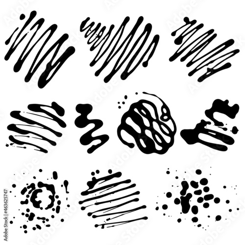 set of ink stains, splatters and spills, vector spots isolated on white