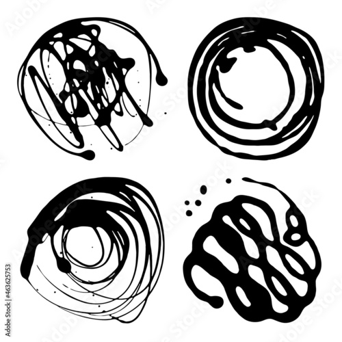 set of ink stains, splatters and spills, vector spots isolated on white