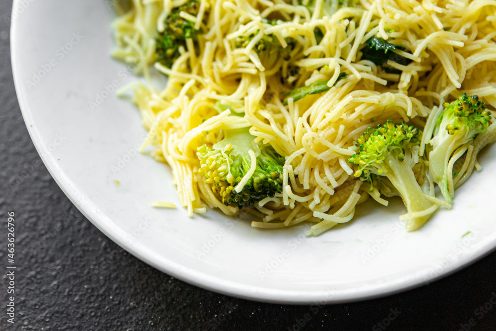 pasta broccoli fine veggie vermicelli second course no meat fresh meal snack on the table copy space food background rustic vegan or vegetarian pasta broccoli fine veggie vermicelli second course no meat fresh meal snack on the table copy space food background rustic vegan or vegetarian