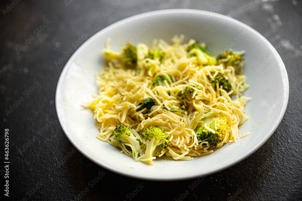 pasta broccoli fine veggie vermicelli second course no meat fresh meal snack on the table copy space food background rustic vegan or vegetarian pasta broccoli fine veggie vermicelli second course no meat fresh meal snack on the table copy space food background rustic vegan or vegetarian