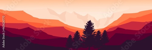 sunset at moutain canyon vector illustration good for wallpaper  backdrop  banner  background  tourism design  web design and design template