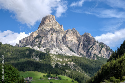 Corvara - August 2020: view of Sassongher from Corvara in summer