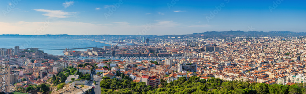 Marseille France, panorama city skyline at Vieux Port