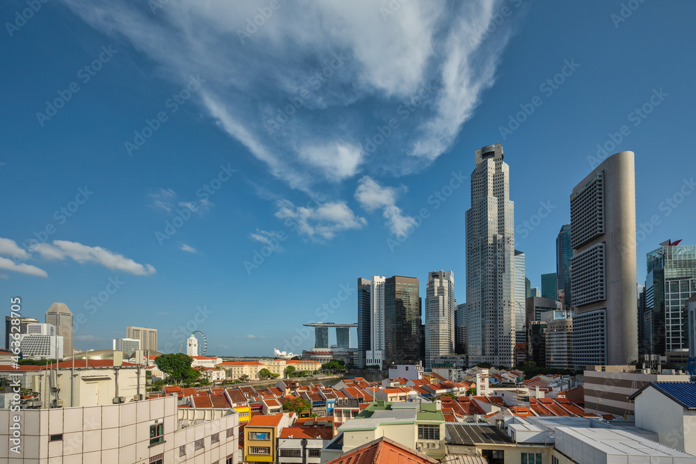 Singapore city skyline at Boat Quay and Clarke Quay waterfront business district Singapore city skyline at Boat Quay and Clarke Quay waterfront business district