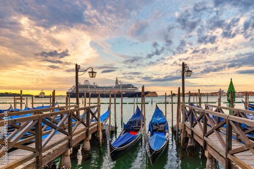 Venice Italy, sunrise city skyline with Gondola boat