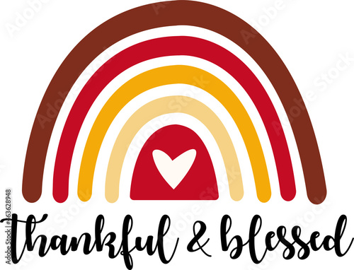 Thankful and Blessed boho rainbow. Thanksgiving vector illustration isolated on white background. 