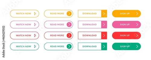 Web colorful UI buttons. Abstract flat line button set on white background, vector illustration
