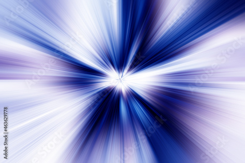 Abstract surface of radial blur zoom in dark blue, lilac and white tones. Unique blue lilac background with radial, diverging, converging lines. 