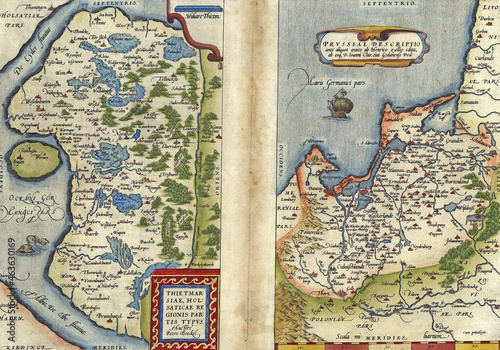 Old vintage map of Germany showing the regions of Dietmarschen in Schleswig Holstein and Ruga island photo
