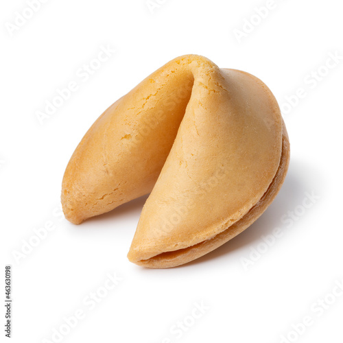  Single Chinese fortune cookie on white background