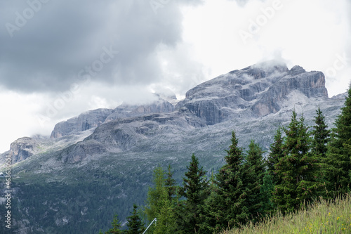 lta Badia - August 2020: Panoramic view of Piz Boe' (dolomite mountain) scenery in South Tyrol photo