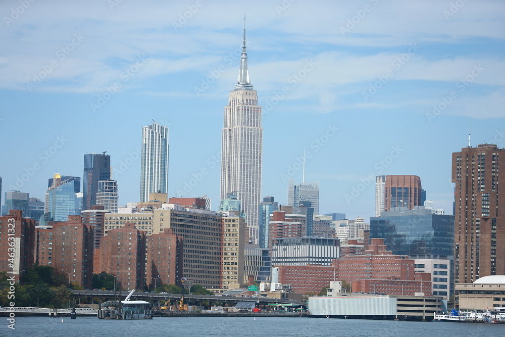 A view of the Manhattan skyline from the East River in New York City