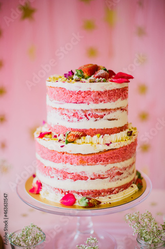 Two-Tier Pink Naked Birthday Cake