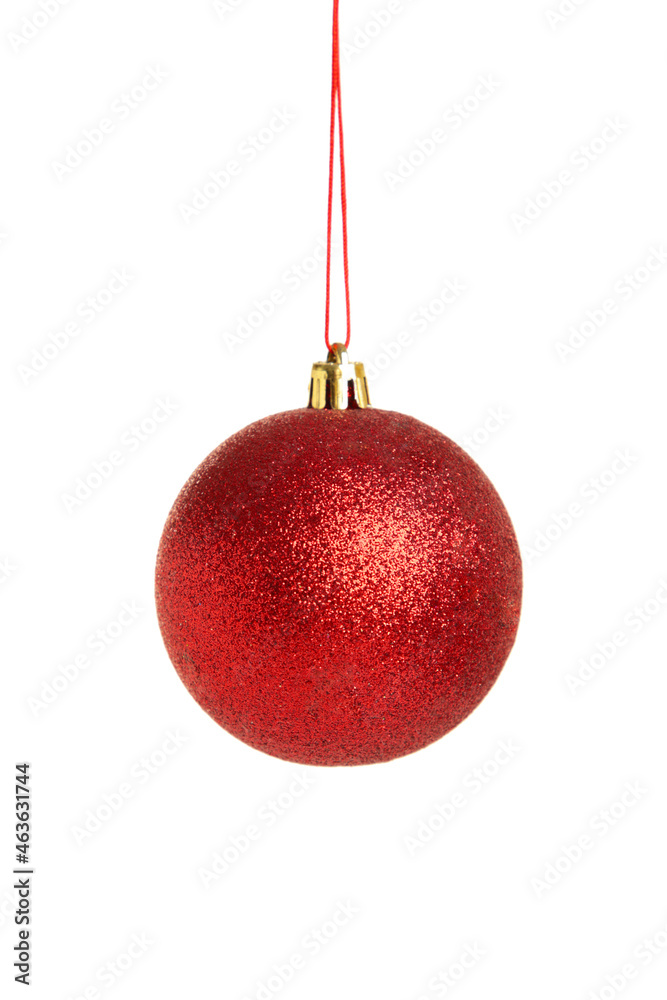 Red christmas ball isolated on white background. Creative New Year concept. Red christmas ball isolated on white background. Creative New Year concept.
