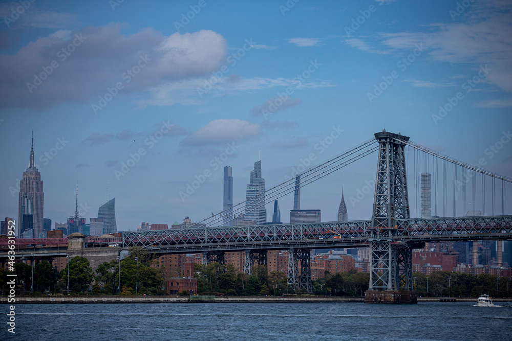 A view of Manhattan Bridge from the East River in New York City