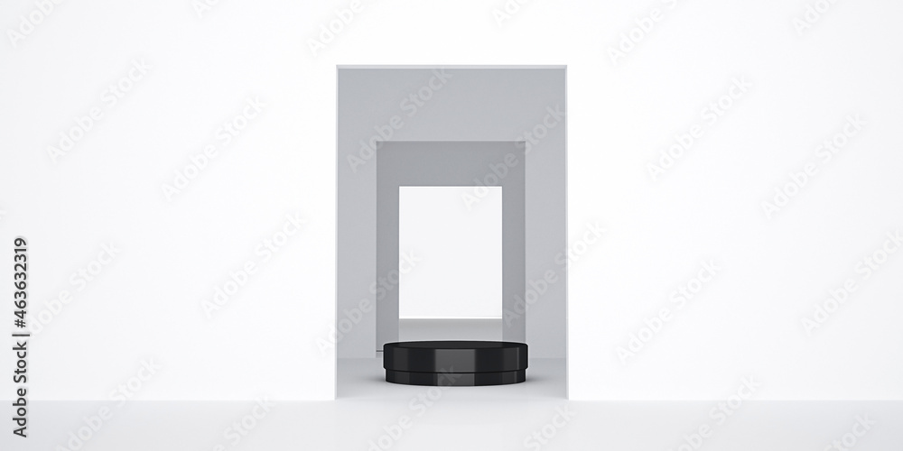 3d rendering with black podium on white background. 3d rendering with black podium on white background.