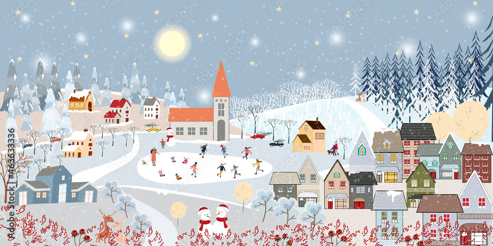 Φωτογραφία Winter landscape, Celebrating Christmas and new Year 2022 in village at night wi