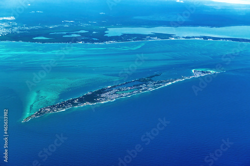 Aerial view of 'Isla Mujeres' in Quintana Roo, Mexico