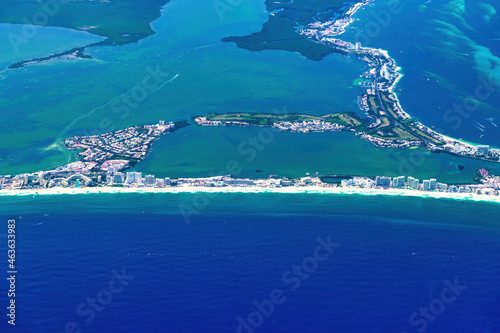 Aerial view of Cancun in Quintana Roo, Mexico