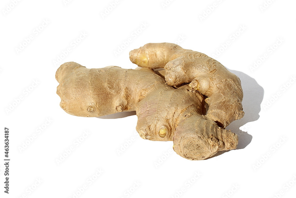 Fresh ginger root lies on a white background. Fresh ginger root lies on a white background.