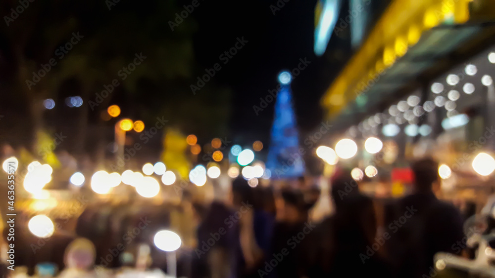 blurred walking street at night market after lockdown, Bangkok, Thailand