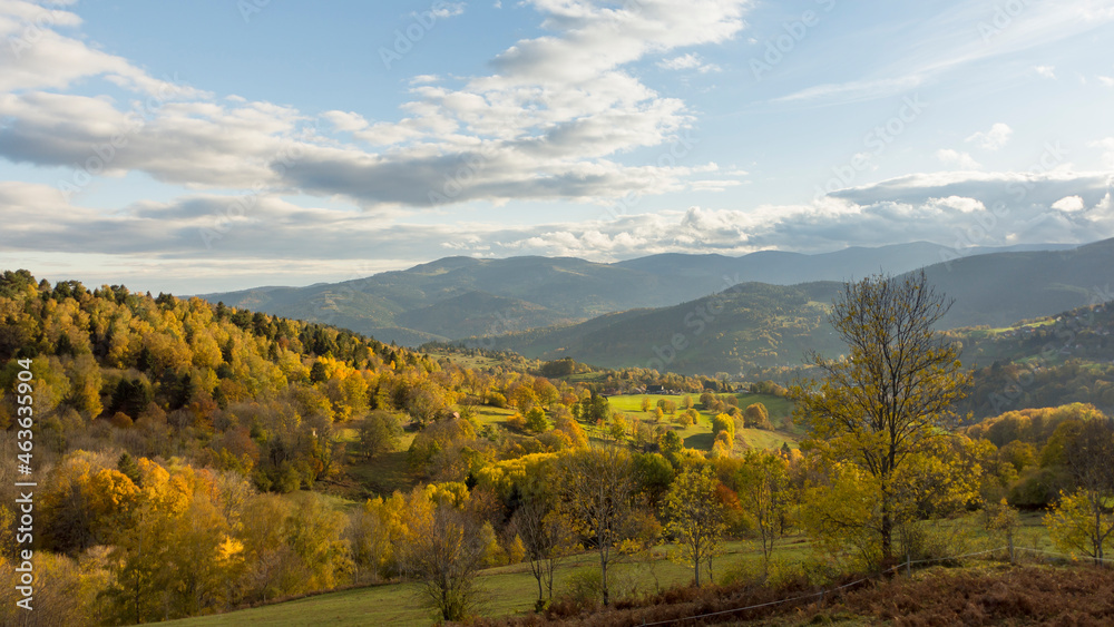 Autumn landscape in the Vosges mountains, in Soultzeren, France