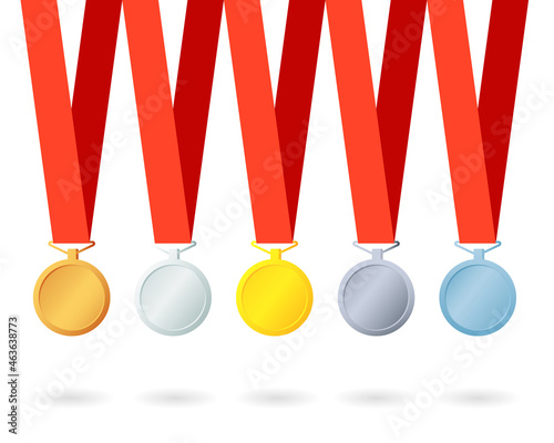 Bronze Silver Gold Platinum Diamond Blank medal icon set. Clipart image isolated on white background
