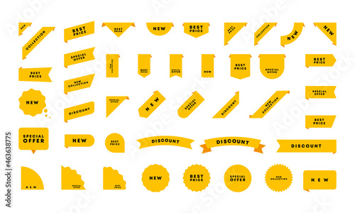 Label icon set. Best price, new collection, special offer, discount price tag. Advertising label. Vector EPS 10. Isolated on background